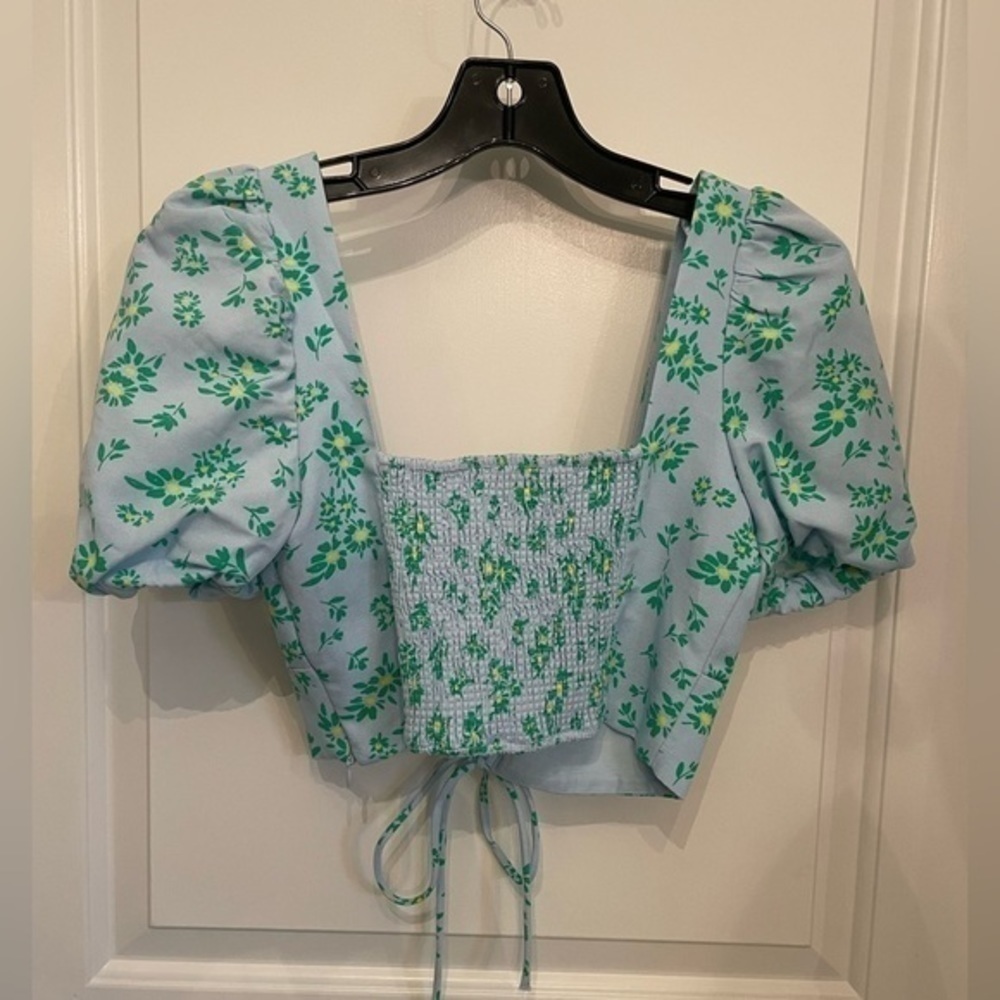 Zara Linen Blend Floral Crop Top - Picture 7 of 11